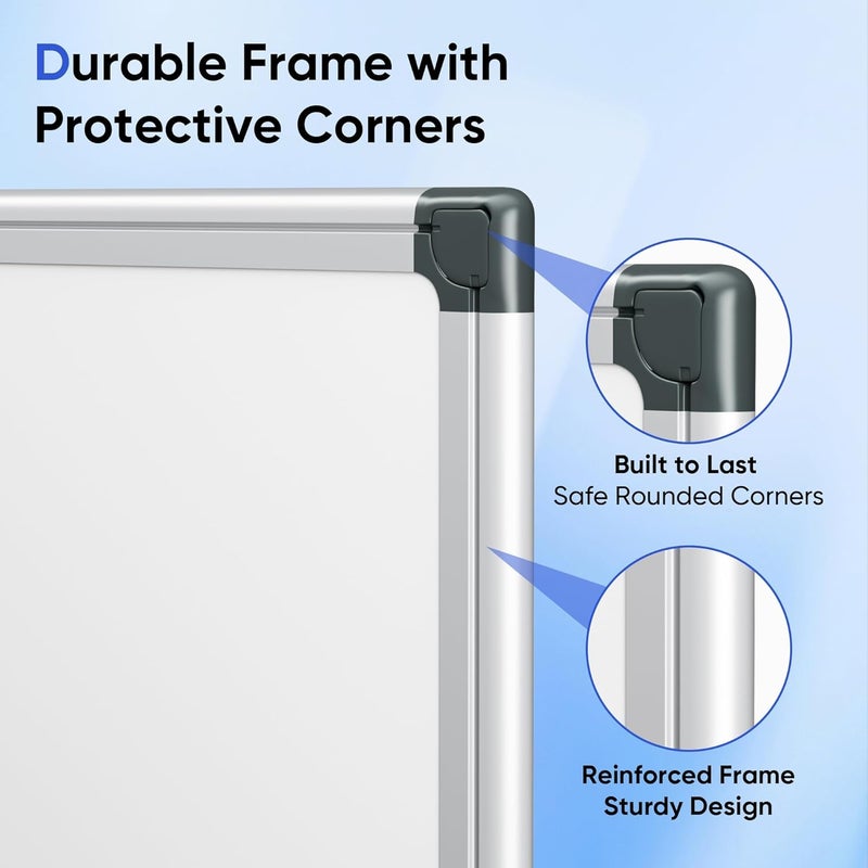 VUSIGN 24" x 18" Magnetic Whiteboard for Wall, Dry Erase Board with Silver Frame, Hanging White Board for Office, Home, School - Includes 1 Eraser, 2 Multicolor Markers & 4 Magnets - Image 5